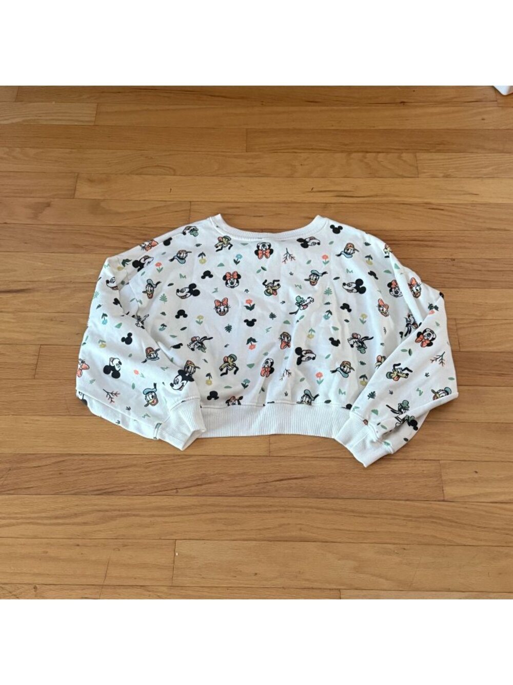 Disney Mickey and Friends XL Cream Crew Neck Crop Drop Shoulder Sweater